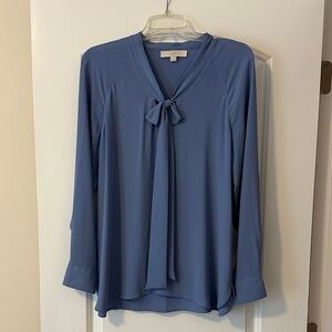 LOFT Women's Tie-Neck Blue Blouse